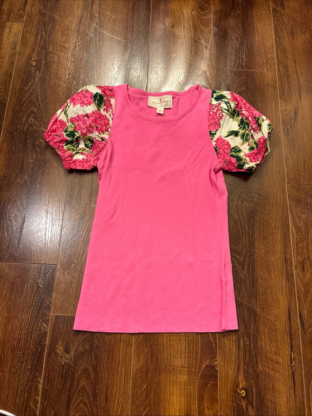 Flora Bea New York Bright Pink Floral Puff Sleeve Top Shirt Women’s Size XS